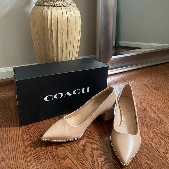 Coach Shoes Coach Willa Pump Nude Beige Block Heels Size 65 Poshmark